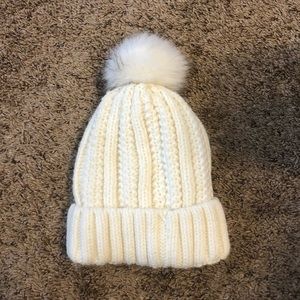 White puff beanie